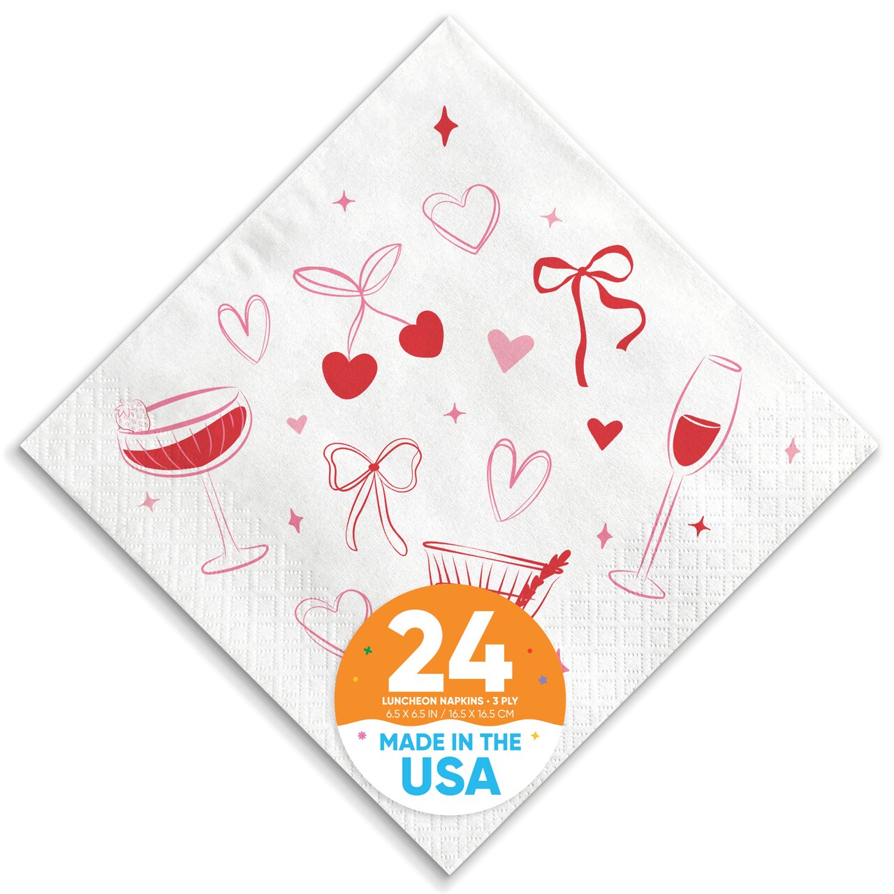 Big Dot of Happiness Drinks with the Girls Napkins, Galentine's Day or Bows, Hearts, Cherries Birthday,  White 3-Ply Paper Luncheon Napkins - 24 Count